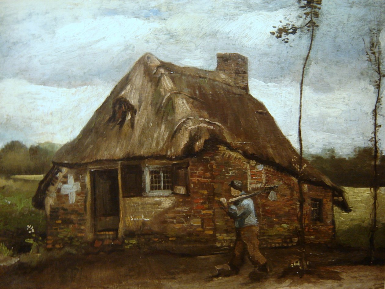 Cabaña con campesino regresando a casa av Vincent van Gogh
