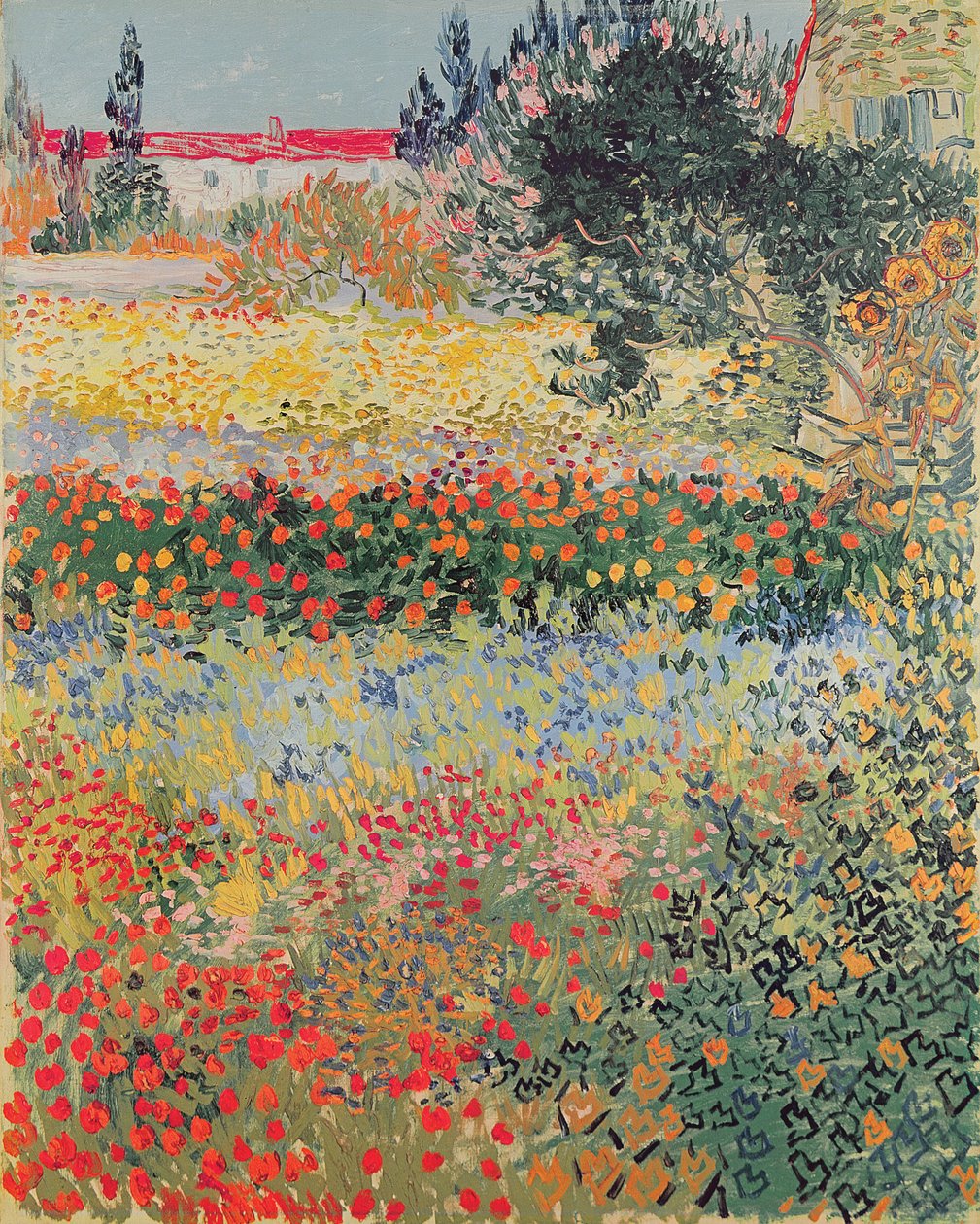 Trädgård i Bloom, Arles, juli 1888 av Vincent van Gogh