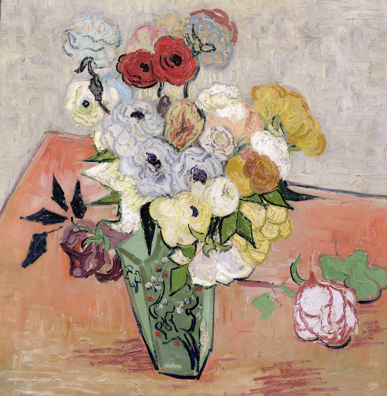 Japansk vas med rosor och anemoner, 1890 av Vincent van Gogh