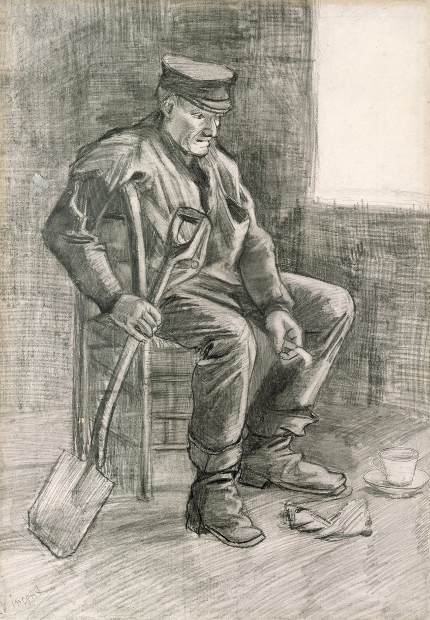 Man med en spade vilar, 1882 (penna och krita) av Vincent van Gogh