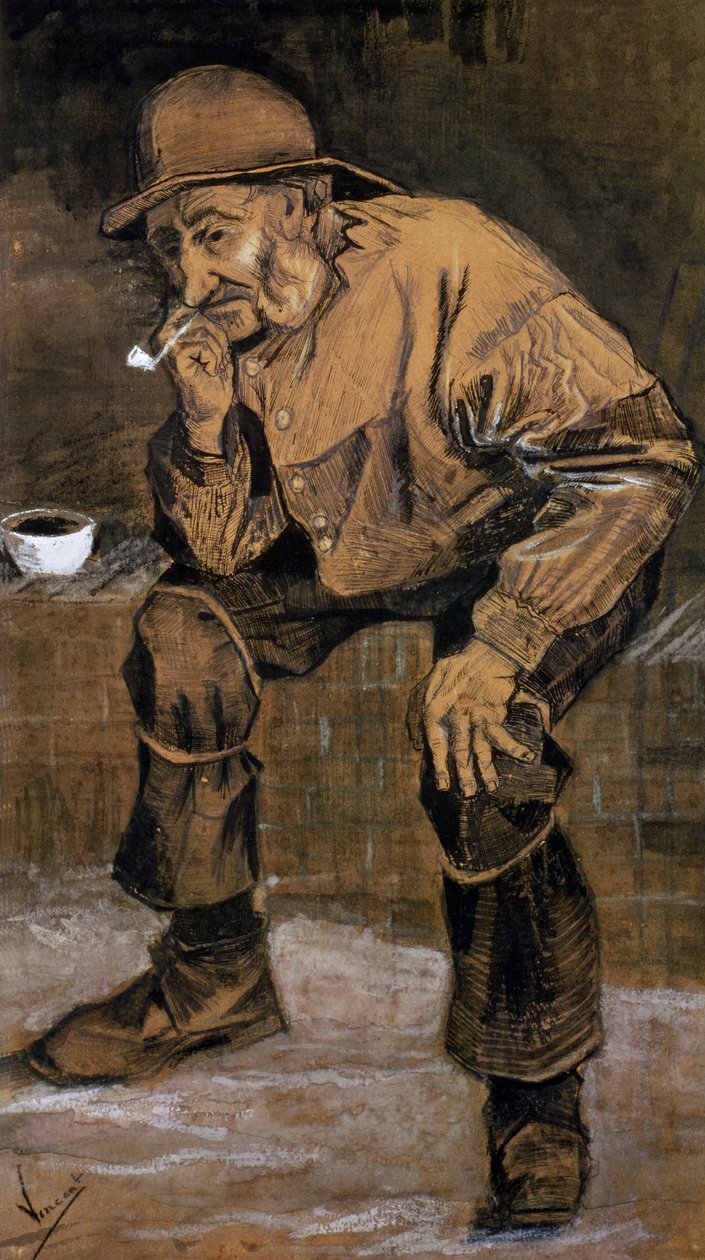 Gammal man med pipa, 1883 (penna och bläck och kol) av Vincent van Gogh