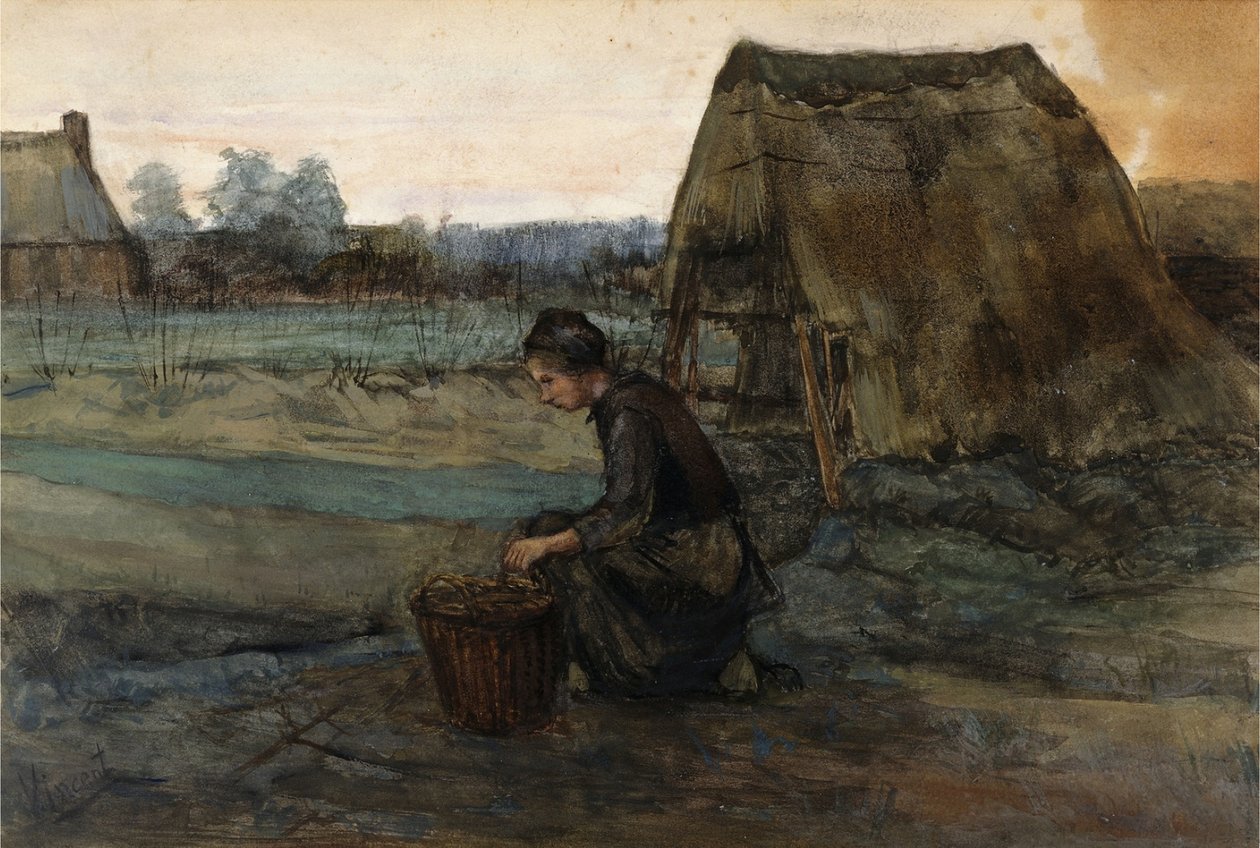 Paysanne Agenouillee Devant une Cabane av Vincent van Gogh
