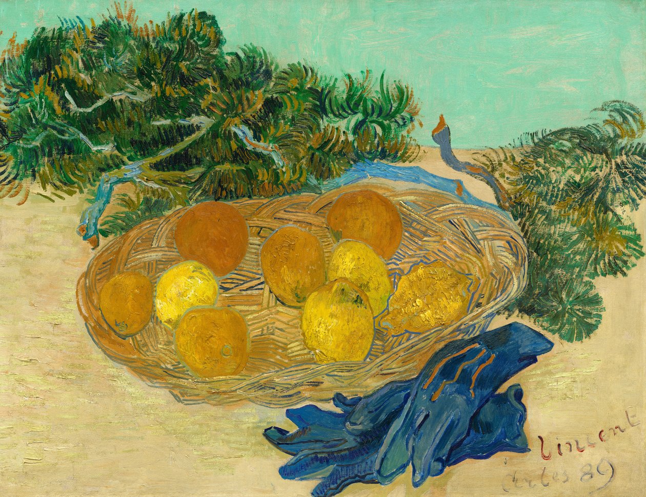 Still Life of Oranges and Lemons with Blue Gloves av Vincent van Gogh
