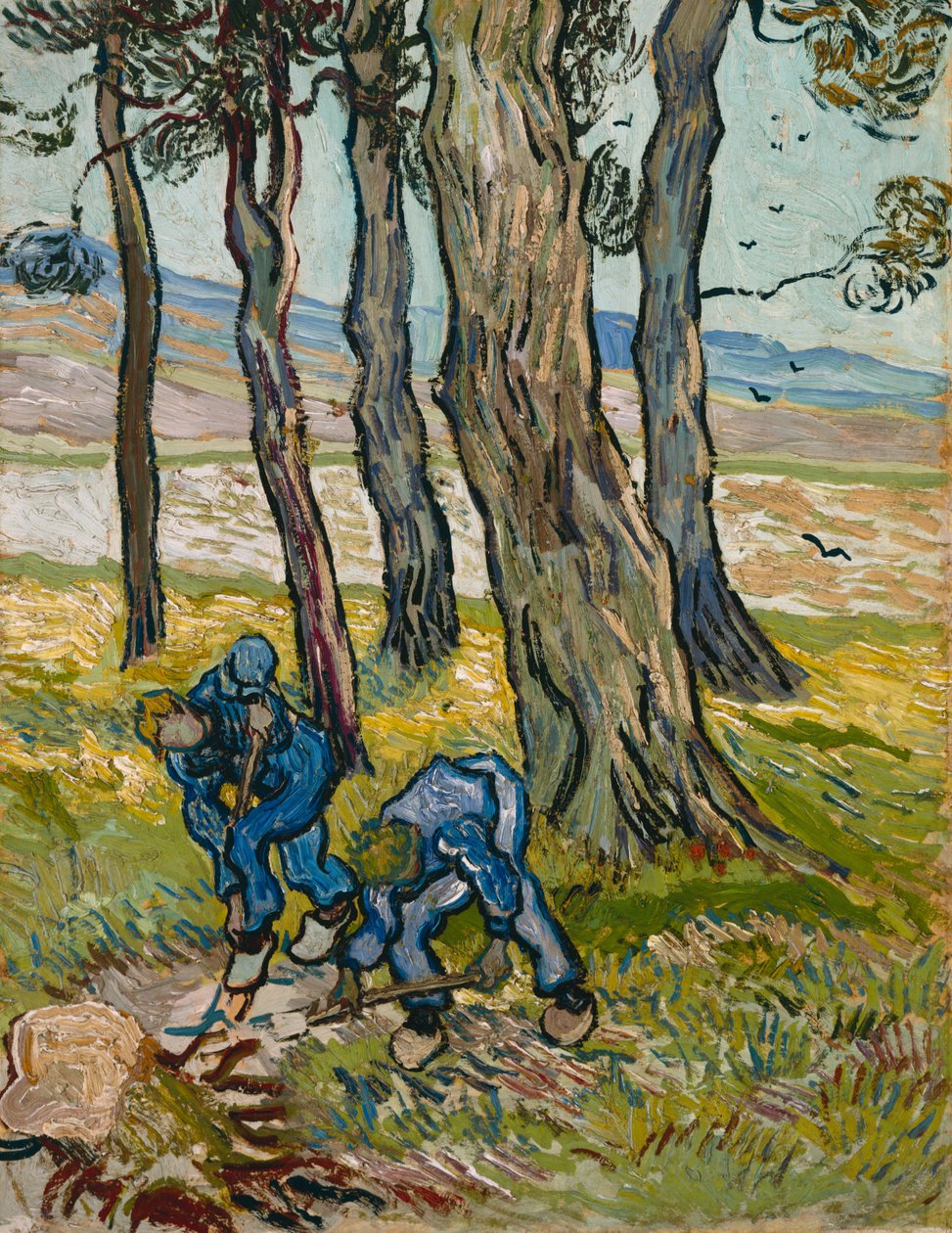 The Diggers, 1889 (olja på papper fodrad på duk) av Vincent van Gogh