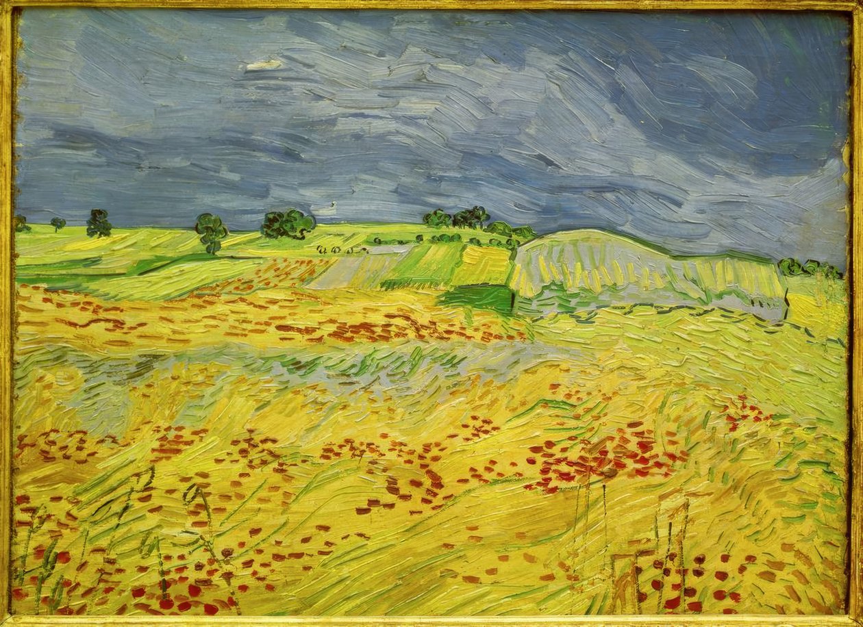 Vetefält med en stormig himmel av Vincent van Gogh