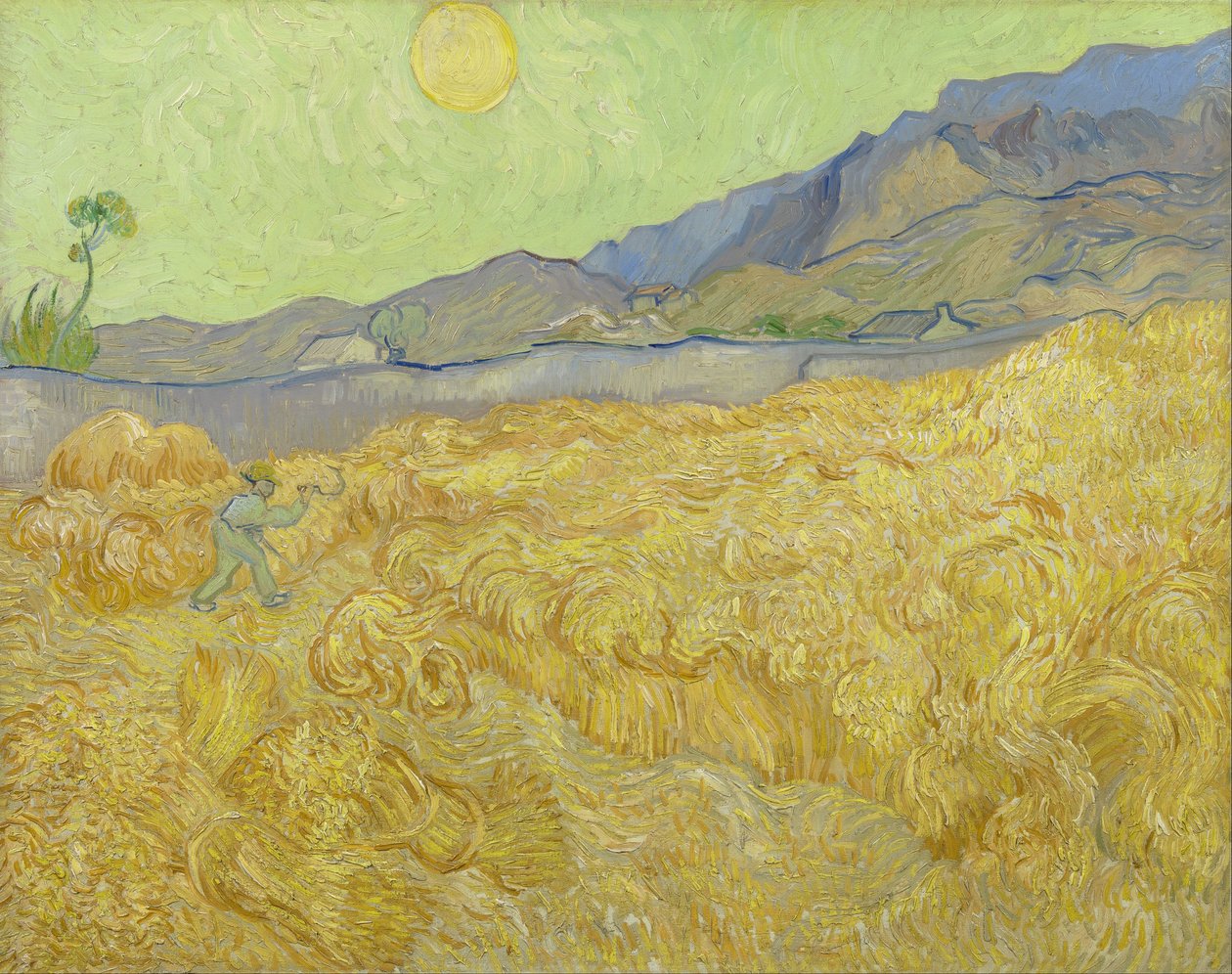 Vetefält med en skördare av Vincent van Gogh