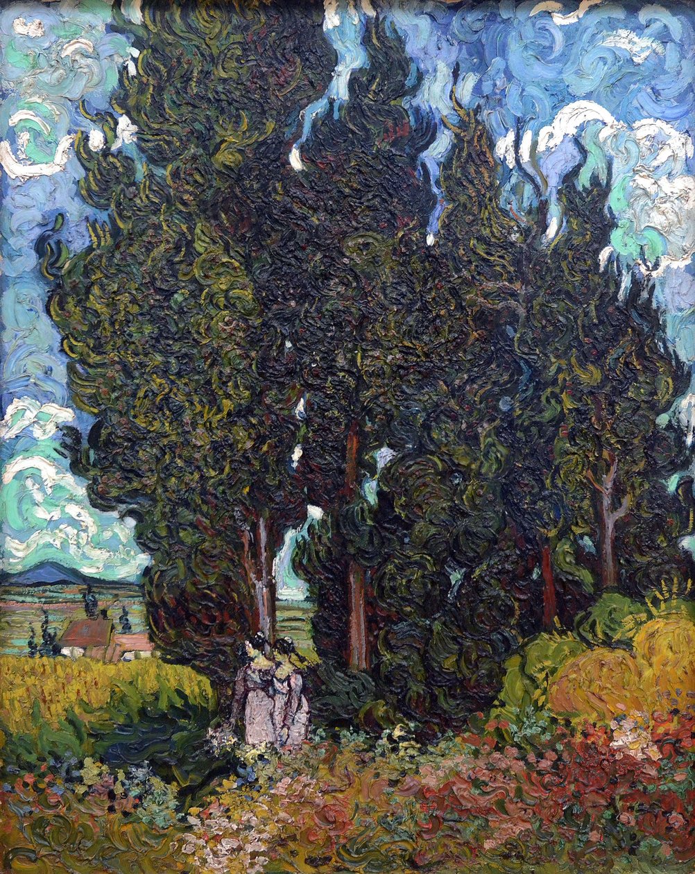 Cypresser med två figurer, 1889-1890. av Vincent van Gogh