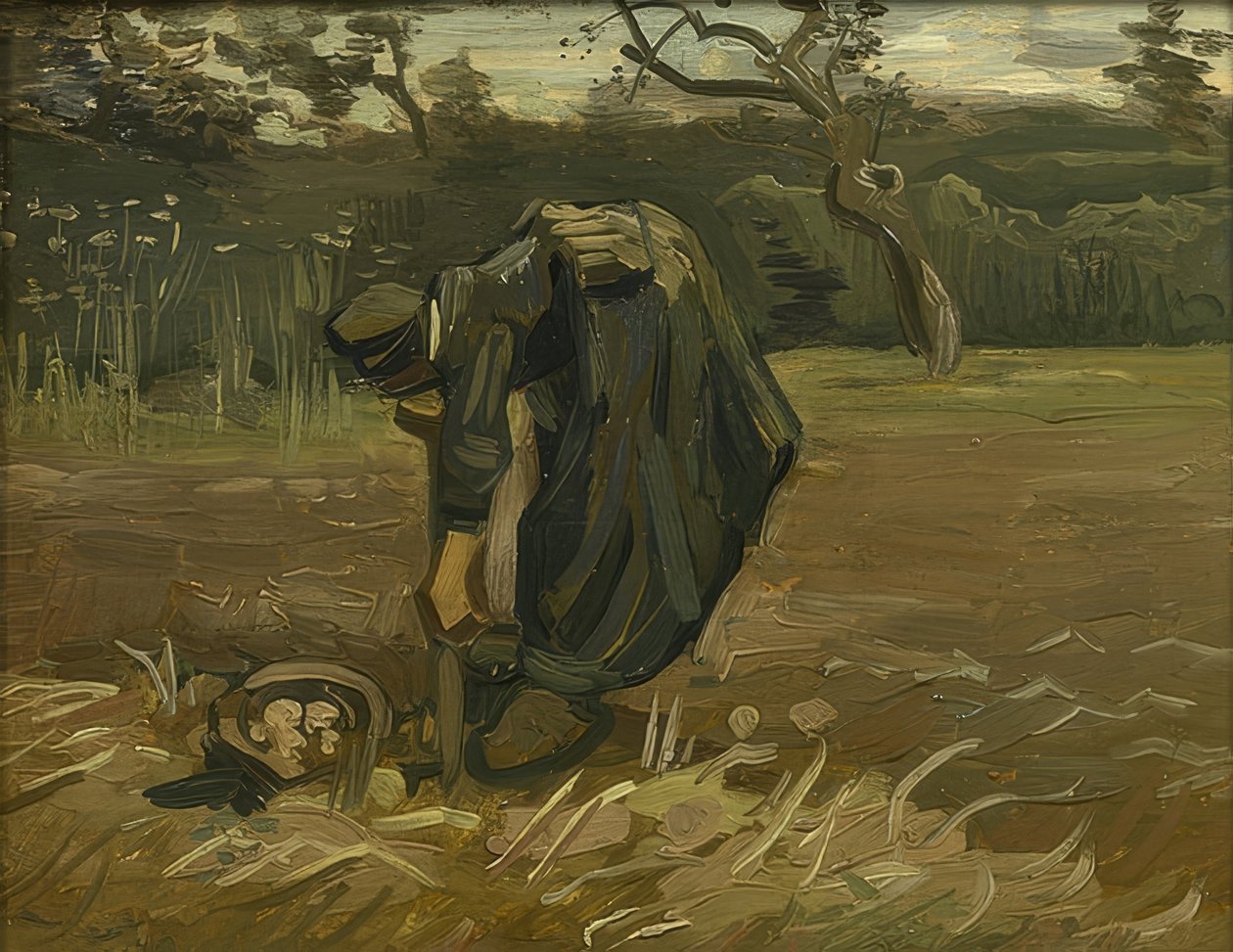 Bondens fru skördar potatis. 1885 av Vincent van Gogh