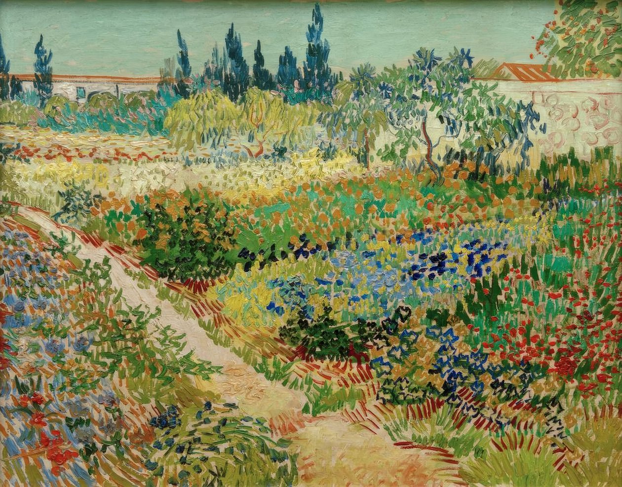 Blommande trädgård med stig av Vincent van Gogh