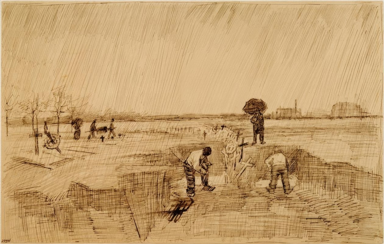 Kyrkogård i regnet av Vincent van Gogh