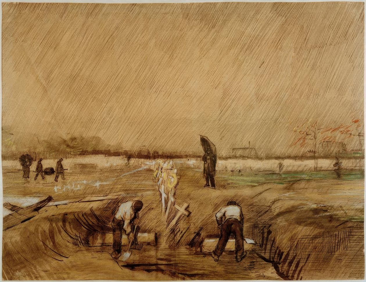 Kyrkogård i regnet av Vincent van Gogh