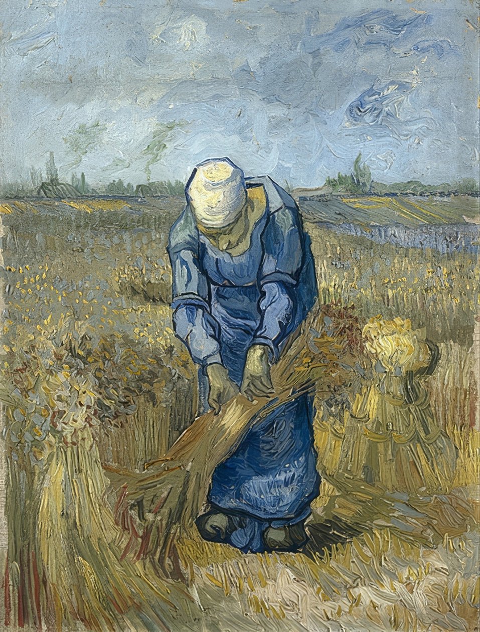 Kärvbindande bondkvinna (efter Millet). 1889 av Vincent van Gogh