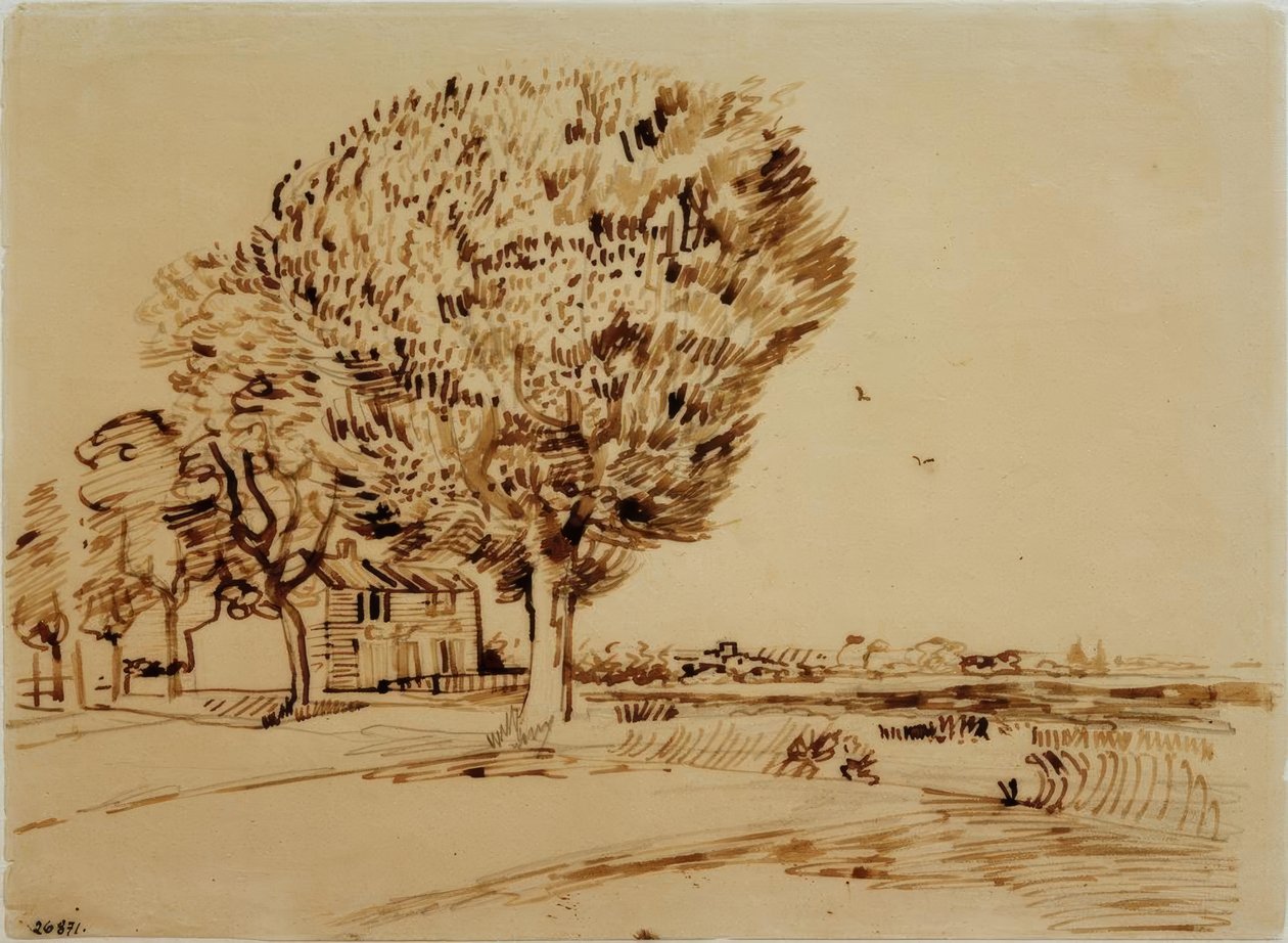 Landskap med hus och träd av Vincent van Gogh