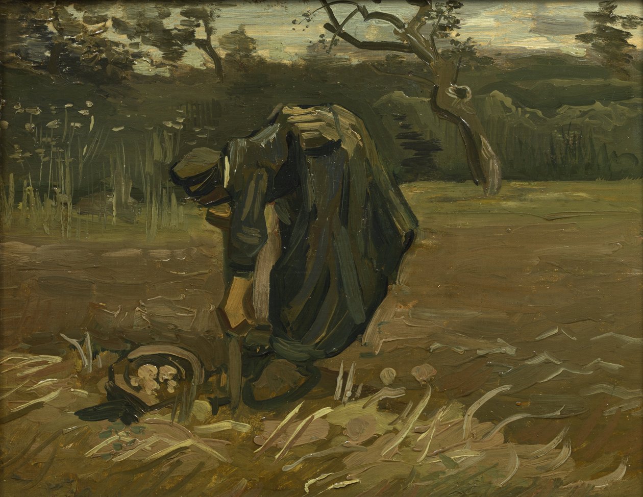 Bondekvinna, skördar potatis, 1885 av Vincent van Gogh