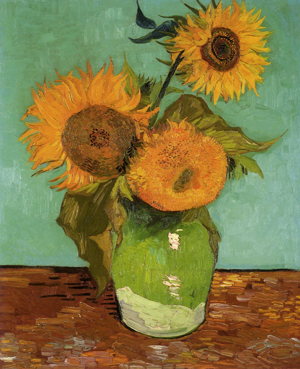 Tre solrosor i en vas av Vincent van Gogh