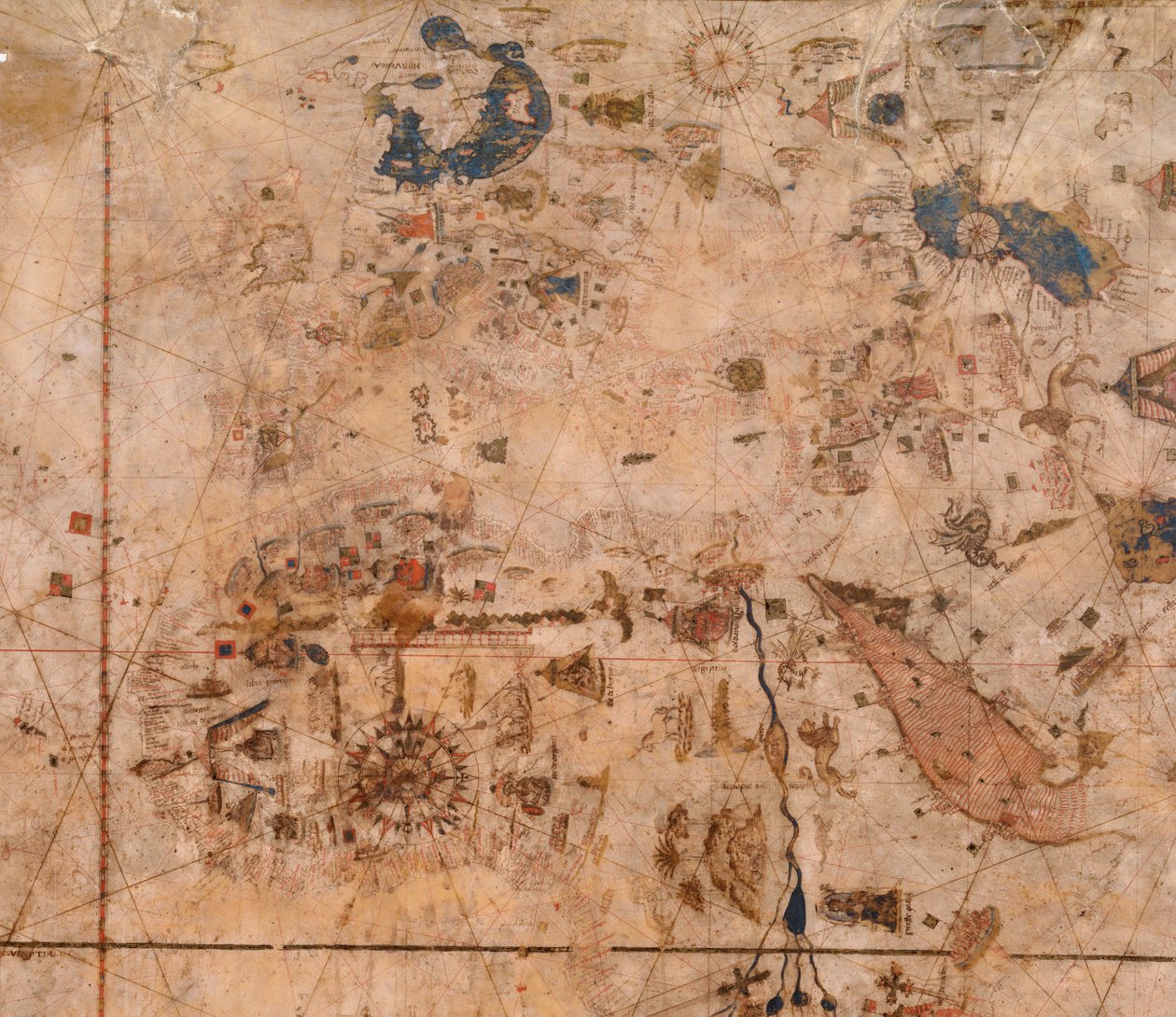 World chart, from eastern coasts of America to India. av Visconte Maggiolo