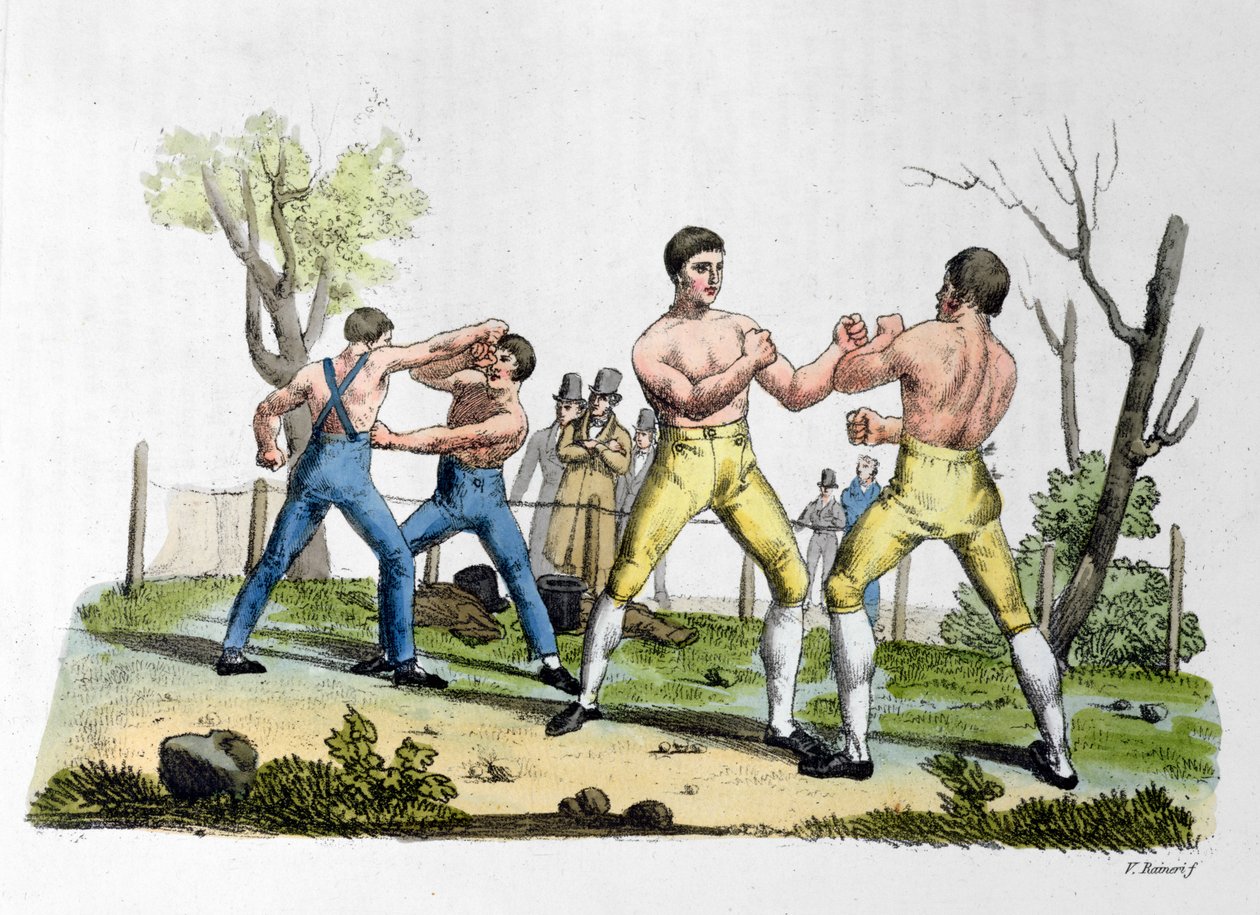 Boxning i England, illustration från "Costume Antico e Moderno" av Giulio Ferrario, utgiven i Milano 1819. av Vittorio Raineri