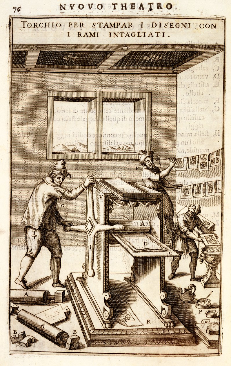 Gravörspress för tryckning efter teckningar, 1607 av Vittorio Zonca