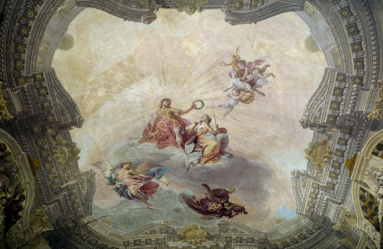Apollo krönande målning av Vittorio Maria Bigari