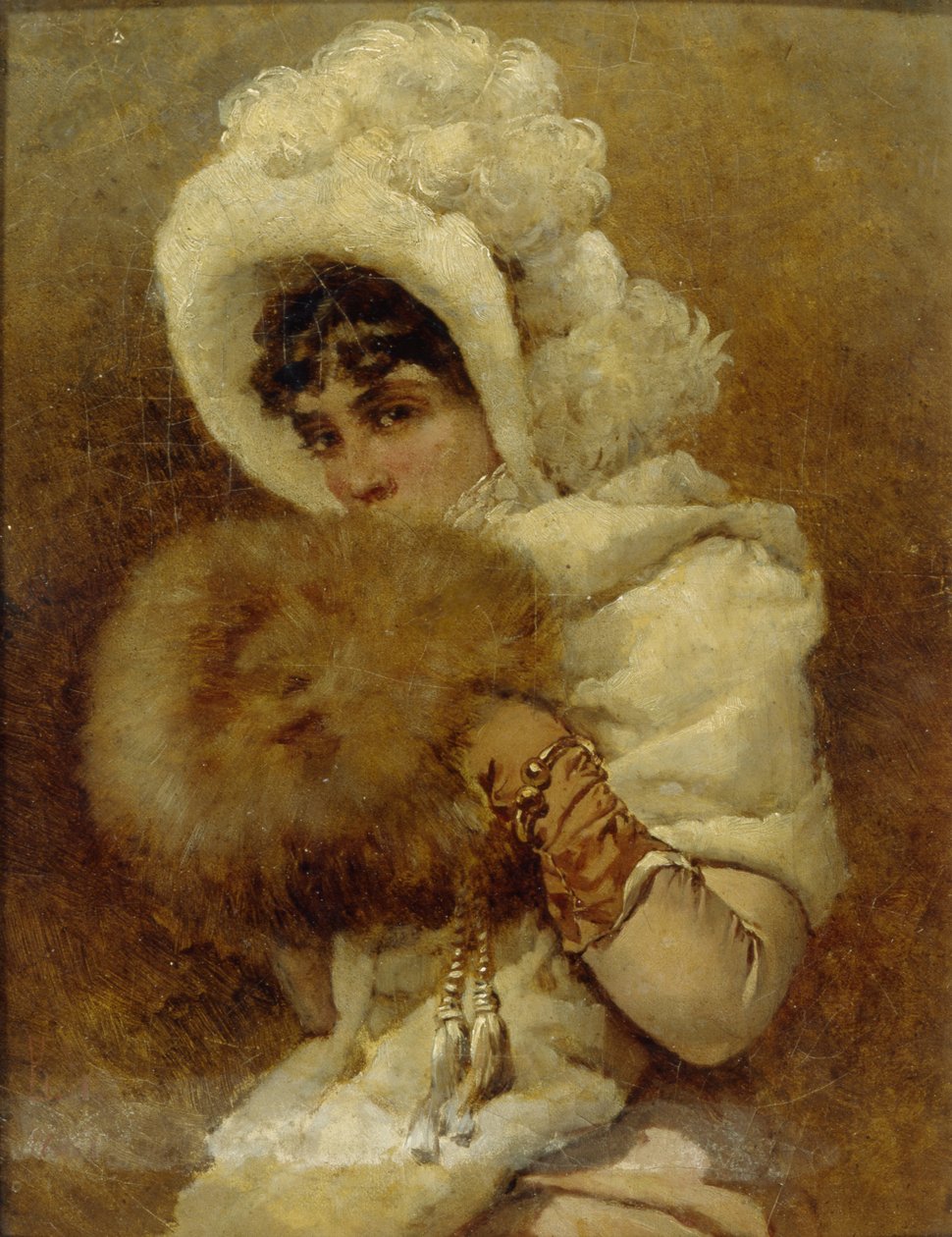 Flicka med en muff, 1884 av Vladimir Egorovic Makovsky