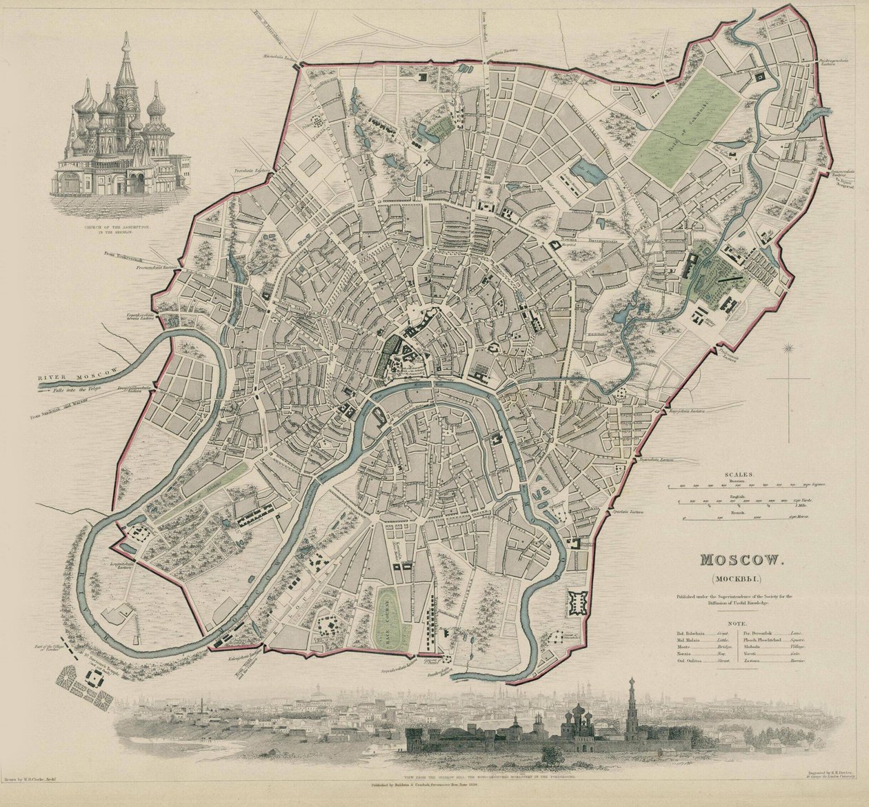 Karta över Moskva, 1836 av W.B. Clarke