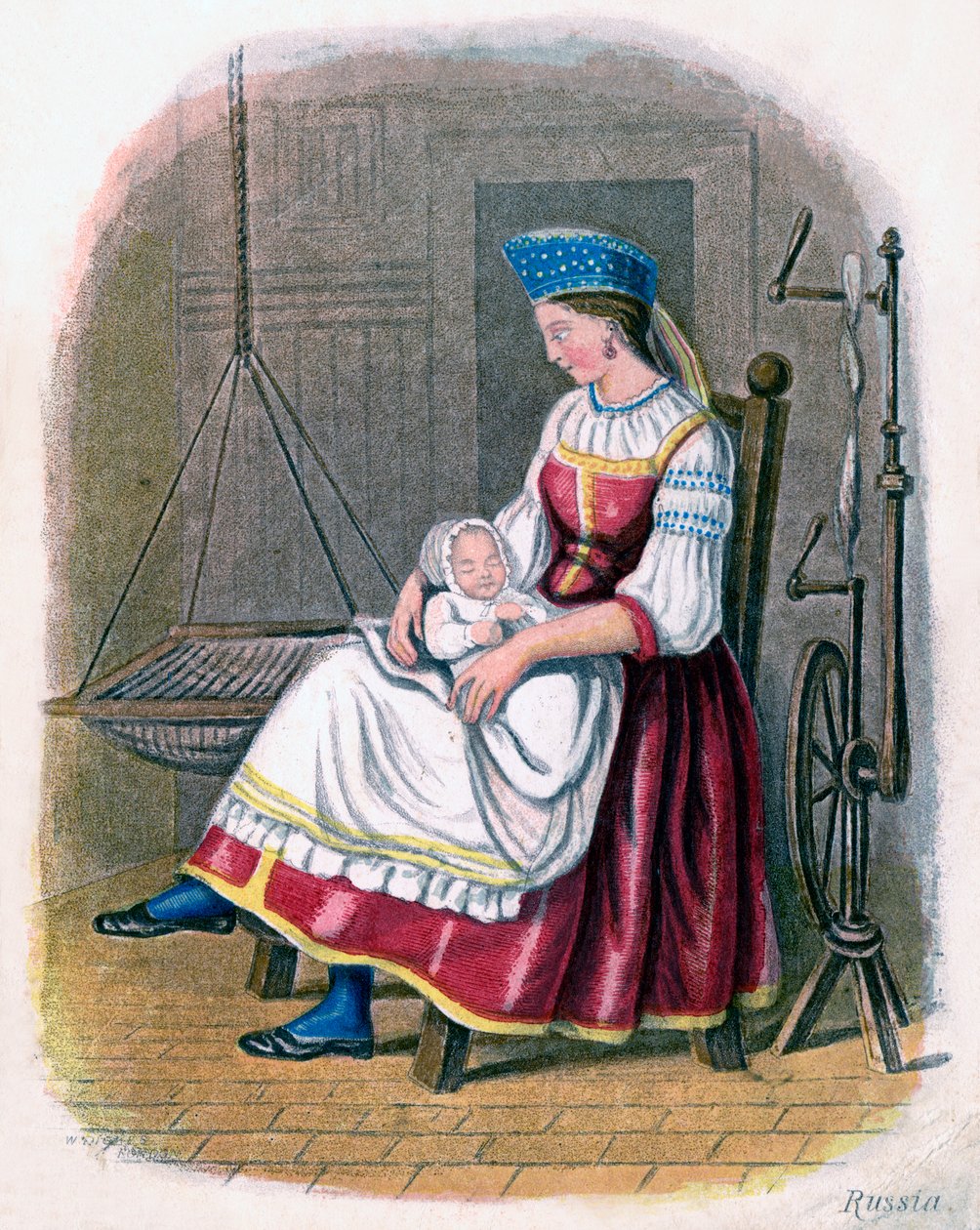 Rysk kvinna med barn, 1809. av W. Dickes