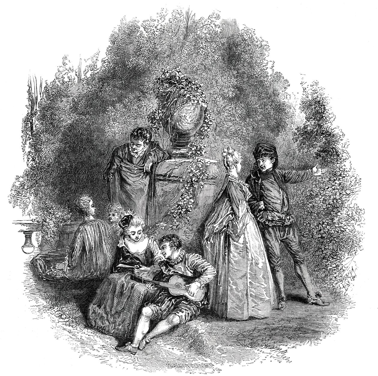 Scen från Watteau 1644, 1844. av W. J. Linton