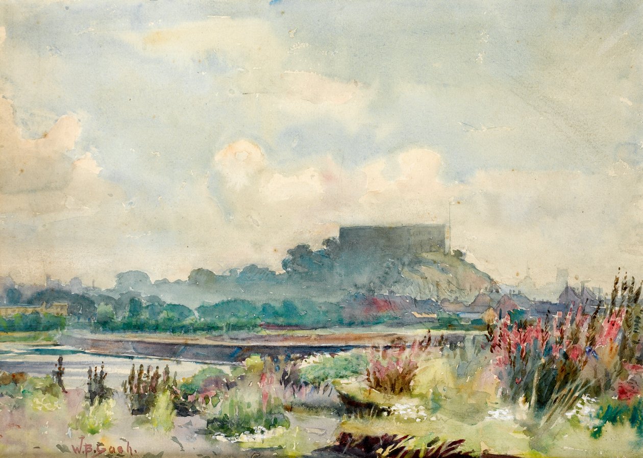 En avlägsen vy av Nottingham Castle i solnedgången av Walter Bonner Gash