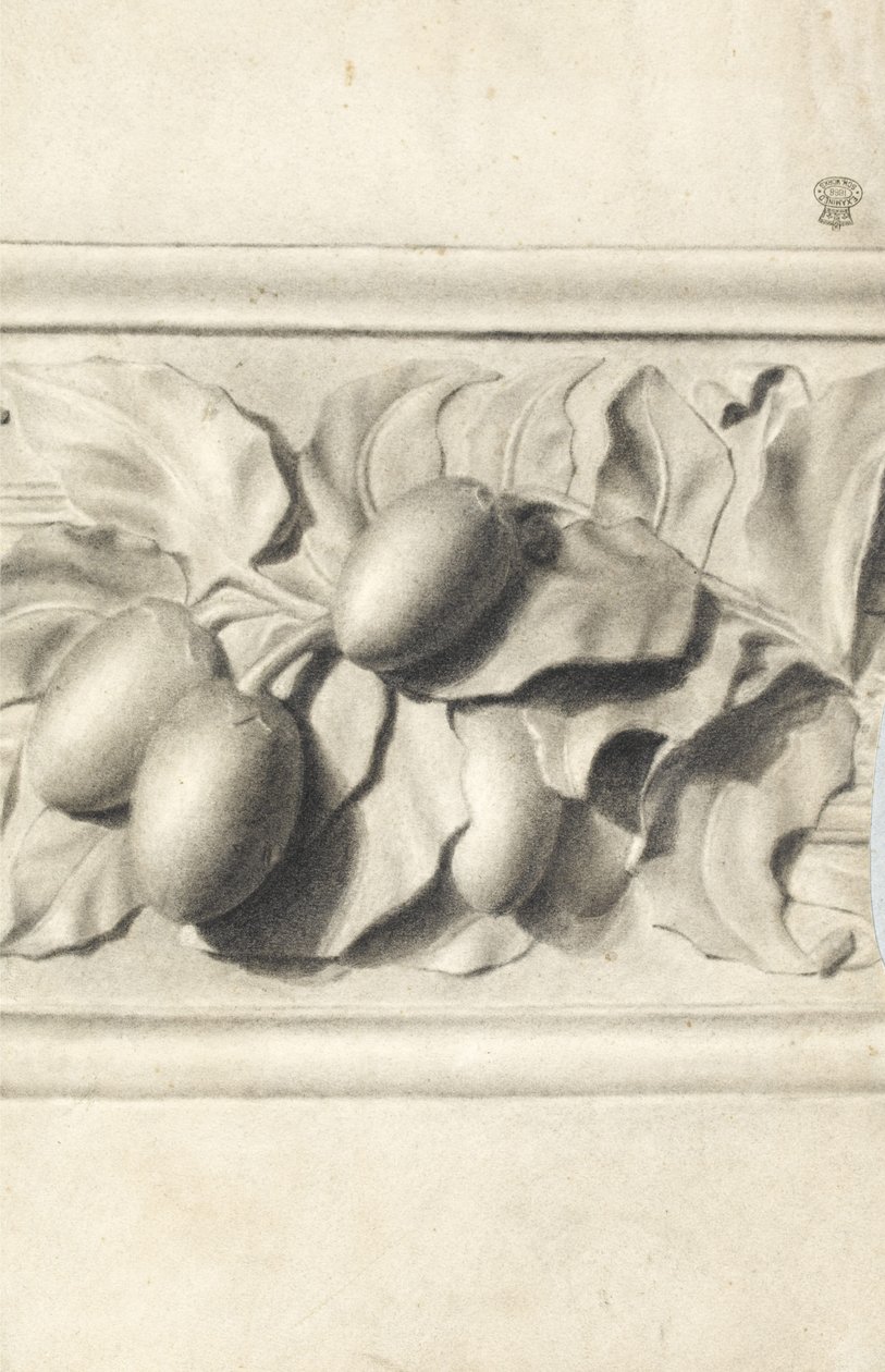 Ritning av frukt från gipsgjuten relief (mjuk penna på papper) av Walter Bonner Gash