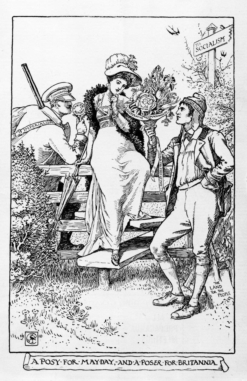 En posy för Mayday och en poser för Britannia, 1910 av Walter Crane