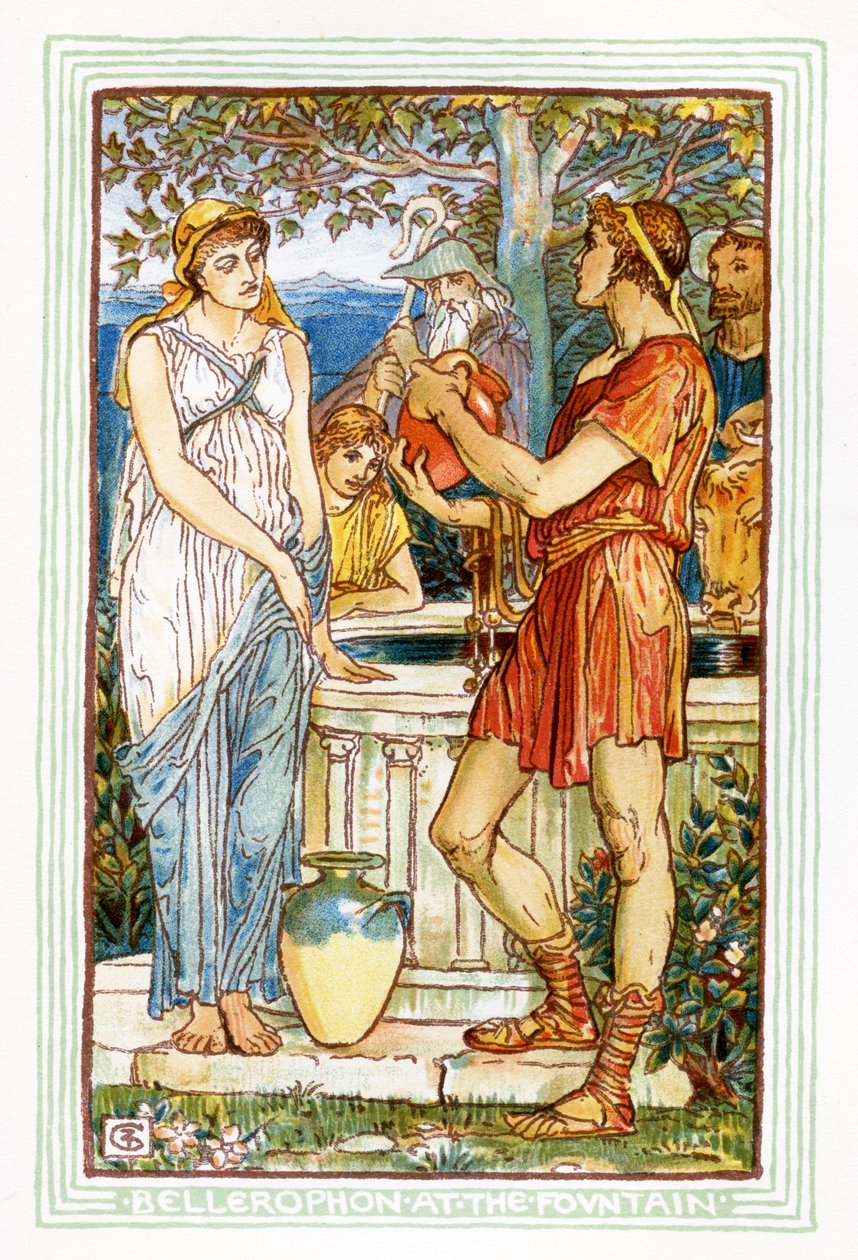 Bellerophon vid fontänen av Walter Crane