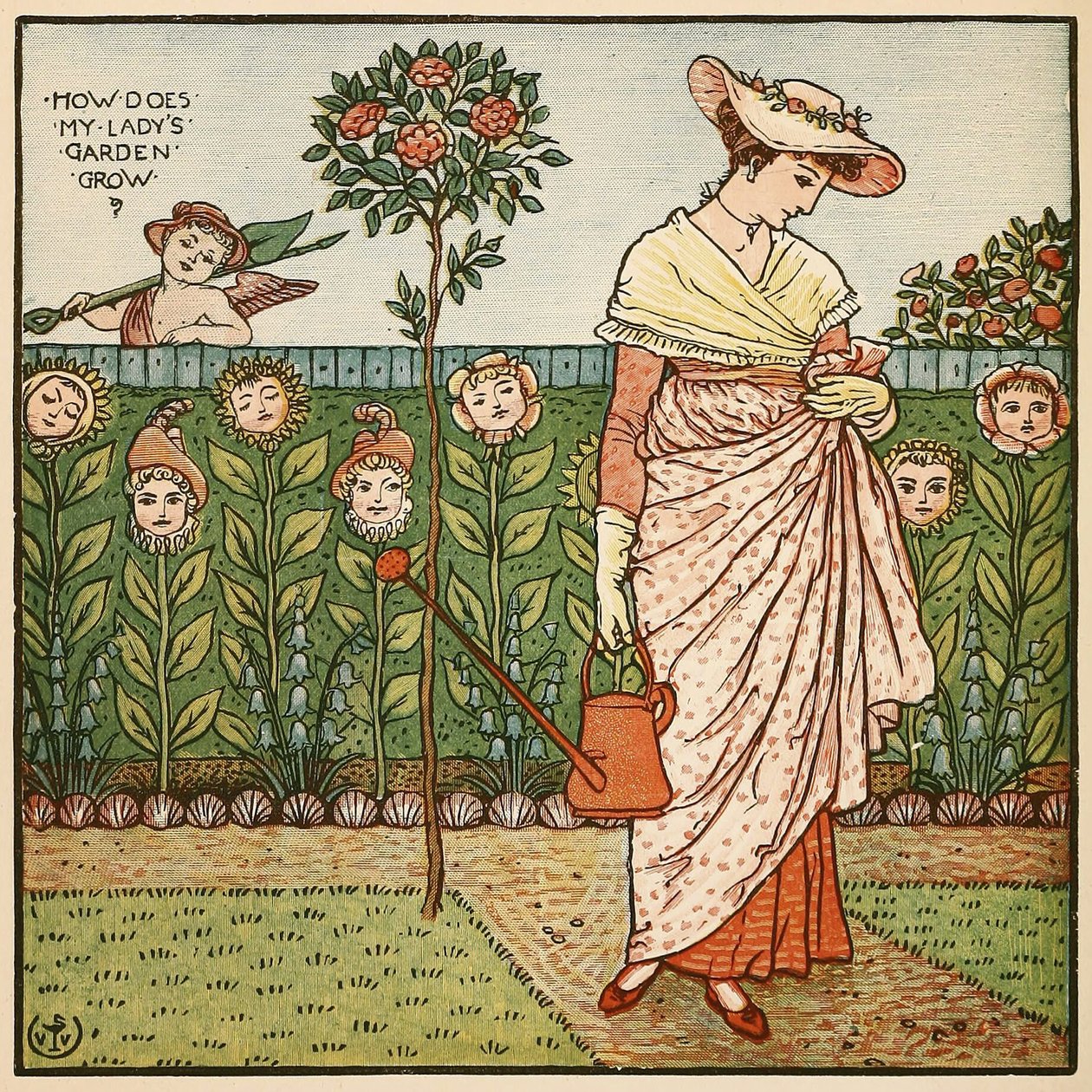 How Does My Ladys Garden Grow, från Walter Cranes Painting Book, pub. 1889 av Walter Crane