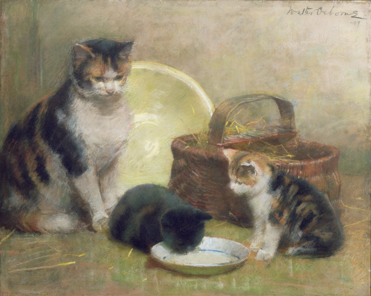 Katt och kattungar, 1889 (pastell) av Walter Frederick Osborne