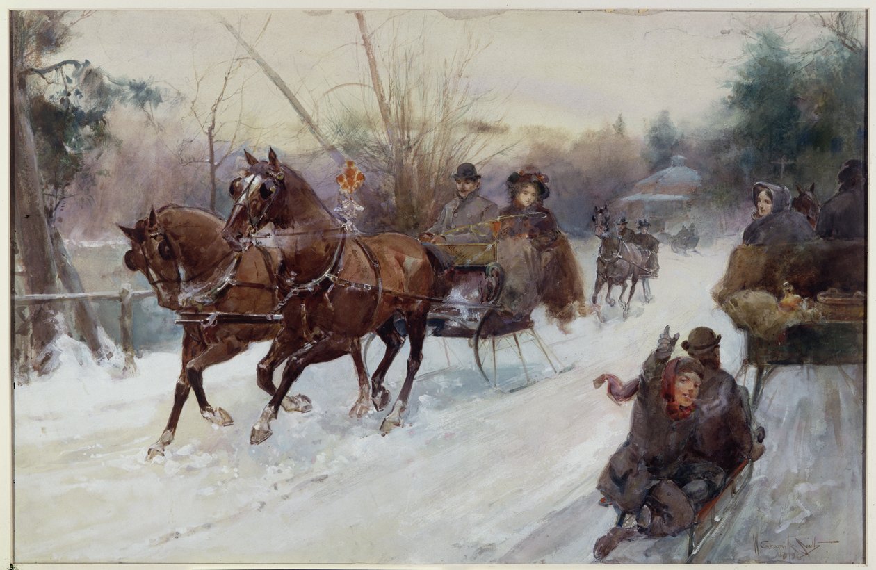 Släding in the Park, 1896 (wc och gouache på papper) av Walter Granville Smith
