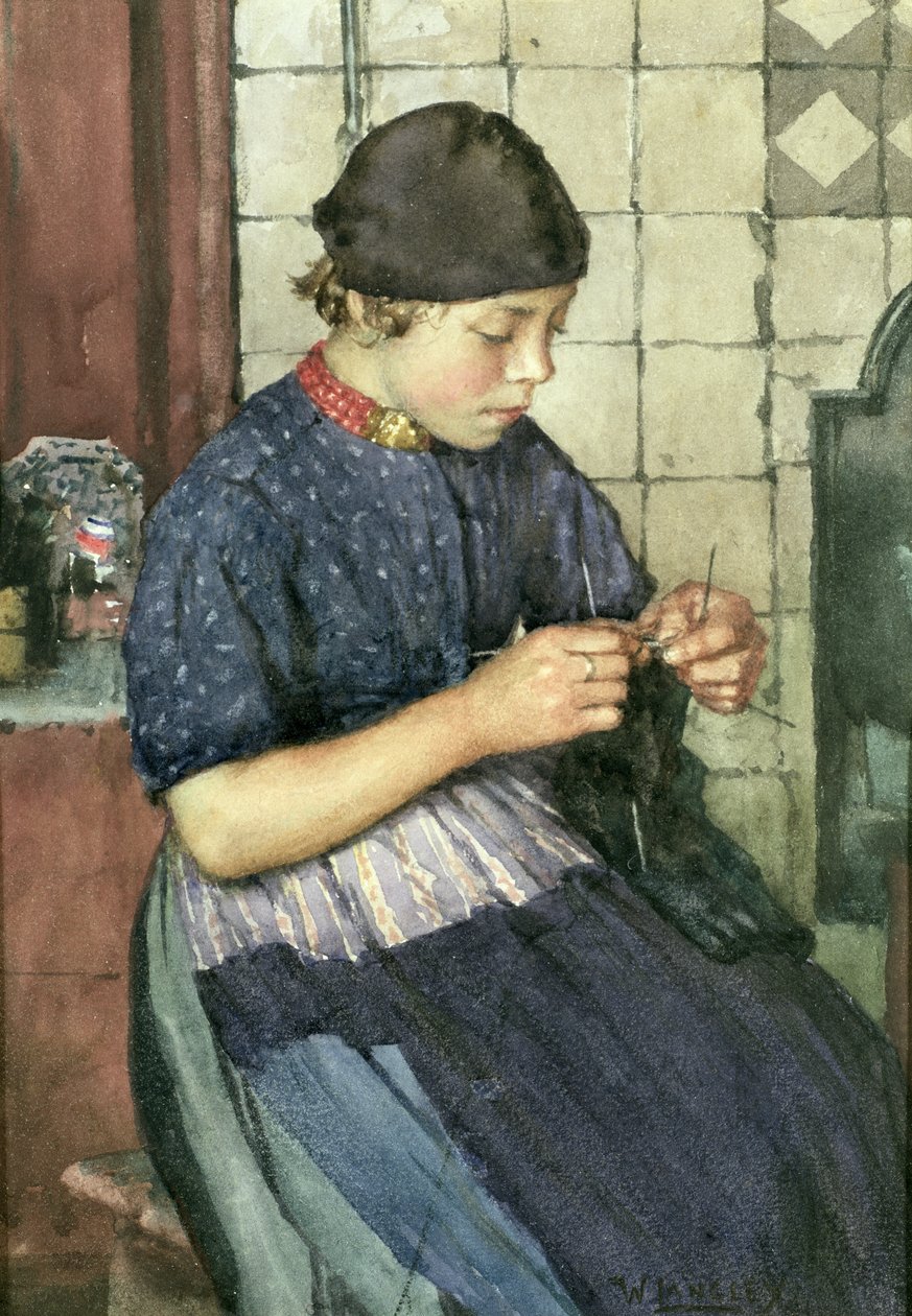 Flicka stickning av Walter Langley