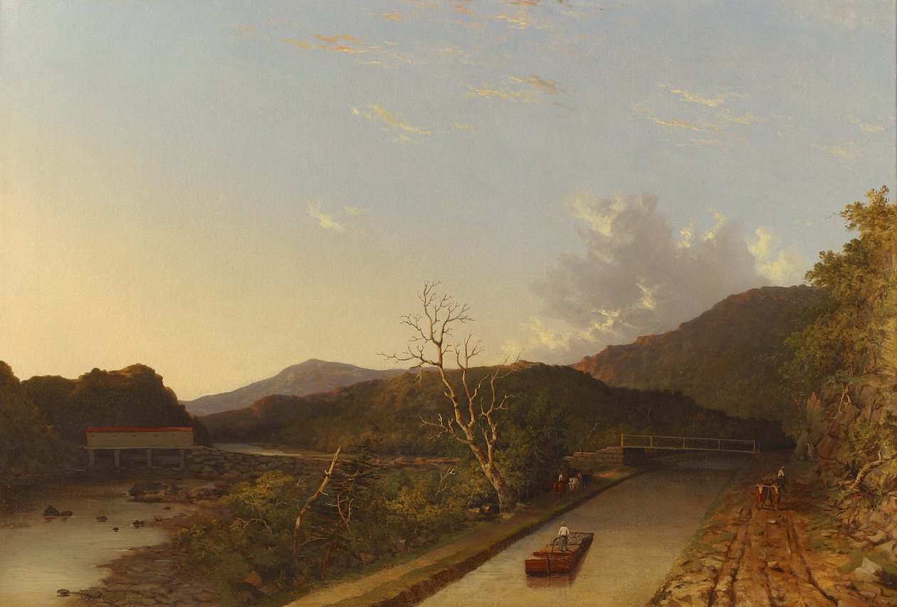 Erie kanal och täckt bro, 1847 (olja) av Walter Oddie