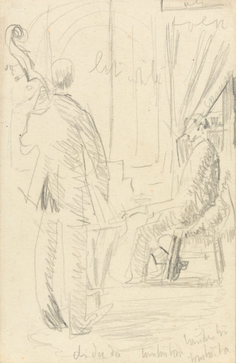 Musikgrupp: Kontrabas och piano (grafit på papper) av Walter Richard Sickert