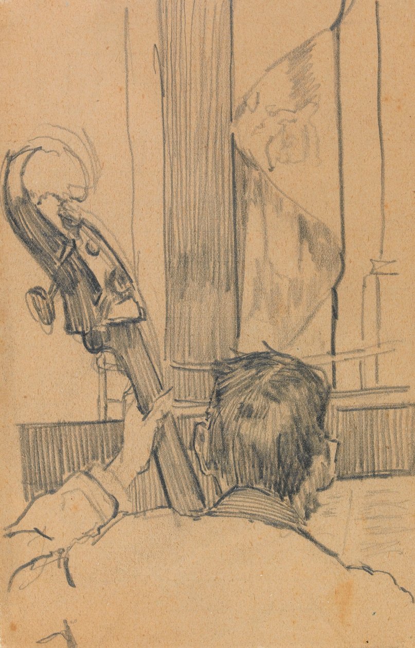 Studie av en man som håller en kontrabas (grafit på papper) av Walter Richard Sickert