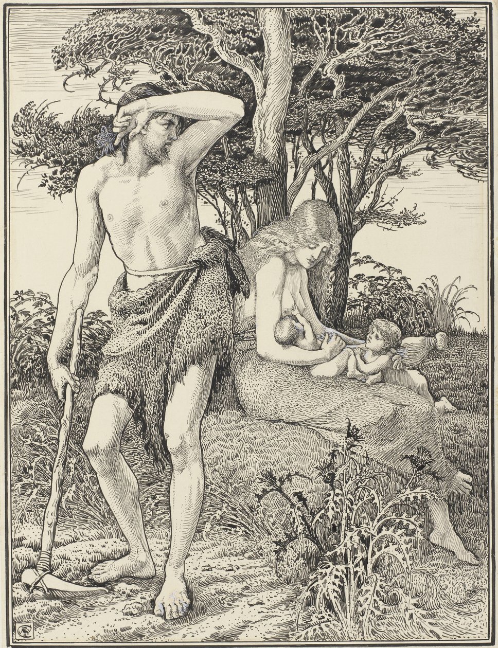 Adam en Eva av Walter Crane (signed by artist)