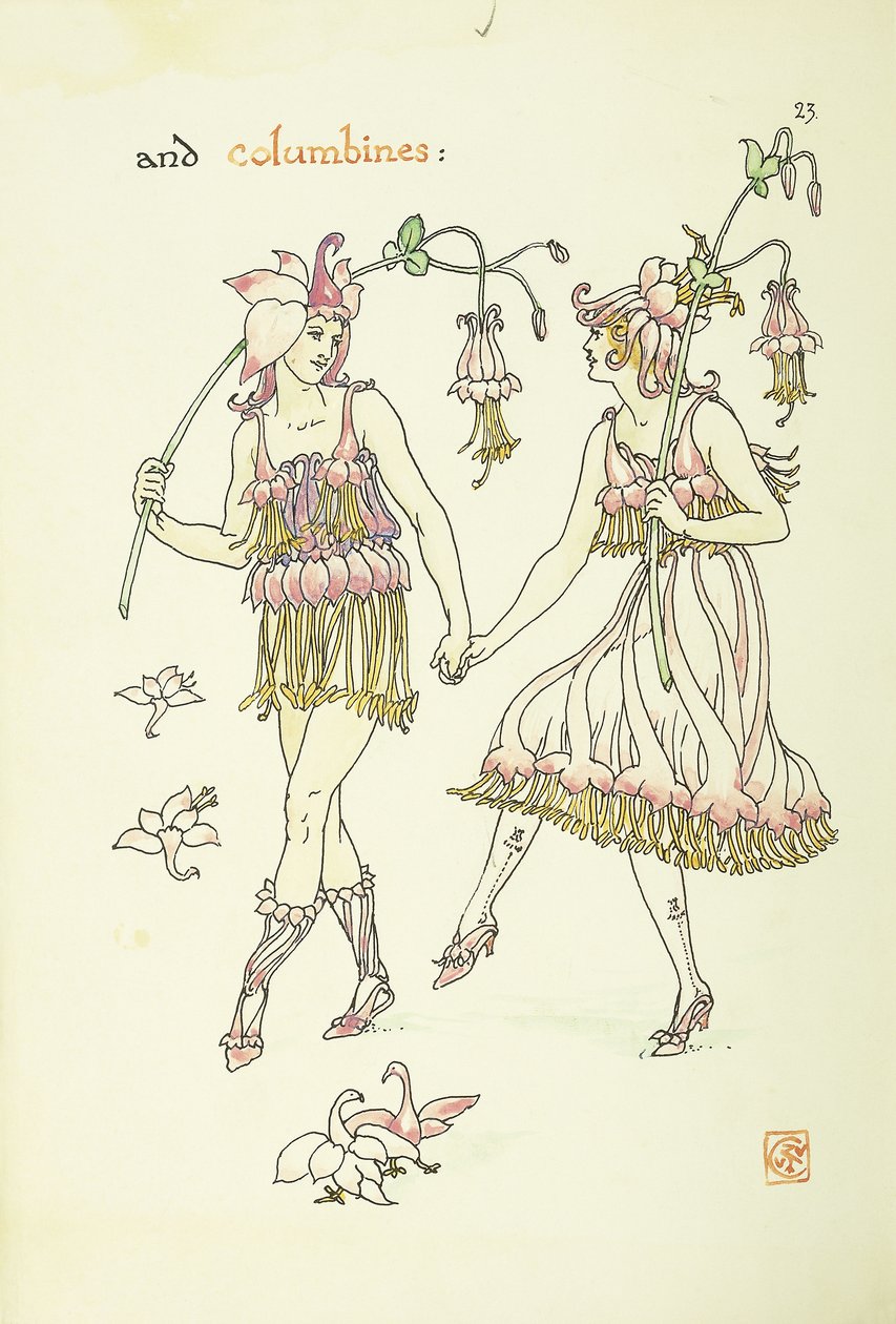 Blommor från Shakespeares trädgård: Columbines, 1906 av Walter Crane