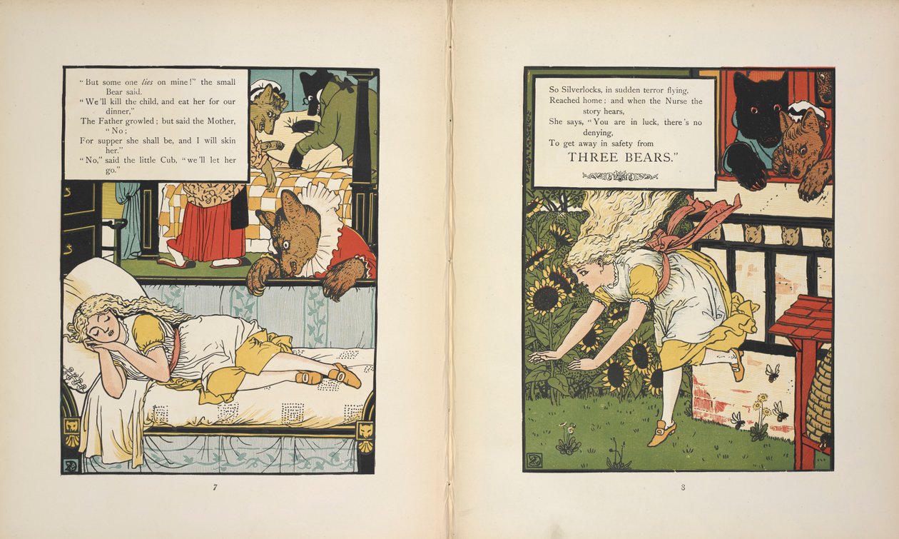 Silverlocks i fara från de tre björnarna. av Walter Crane