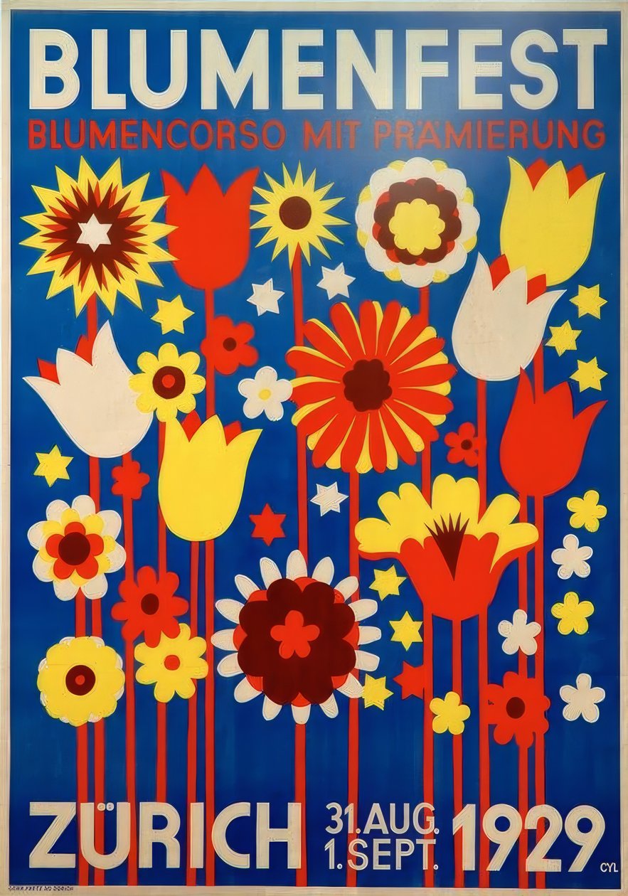 Blomsterfestival, blomsterparad med priser av Walter Cyliax