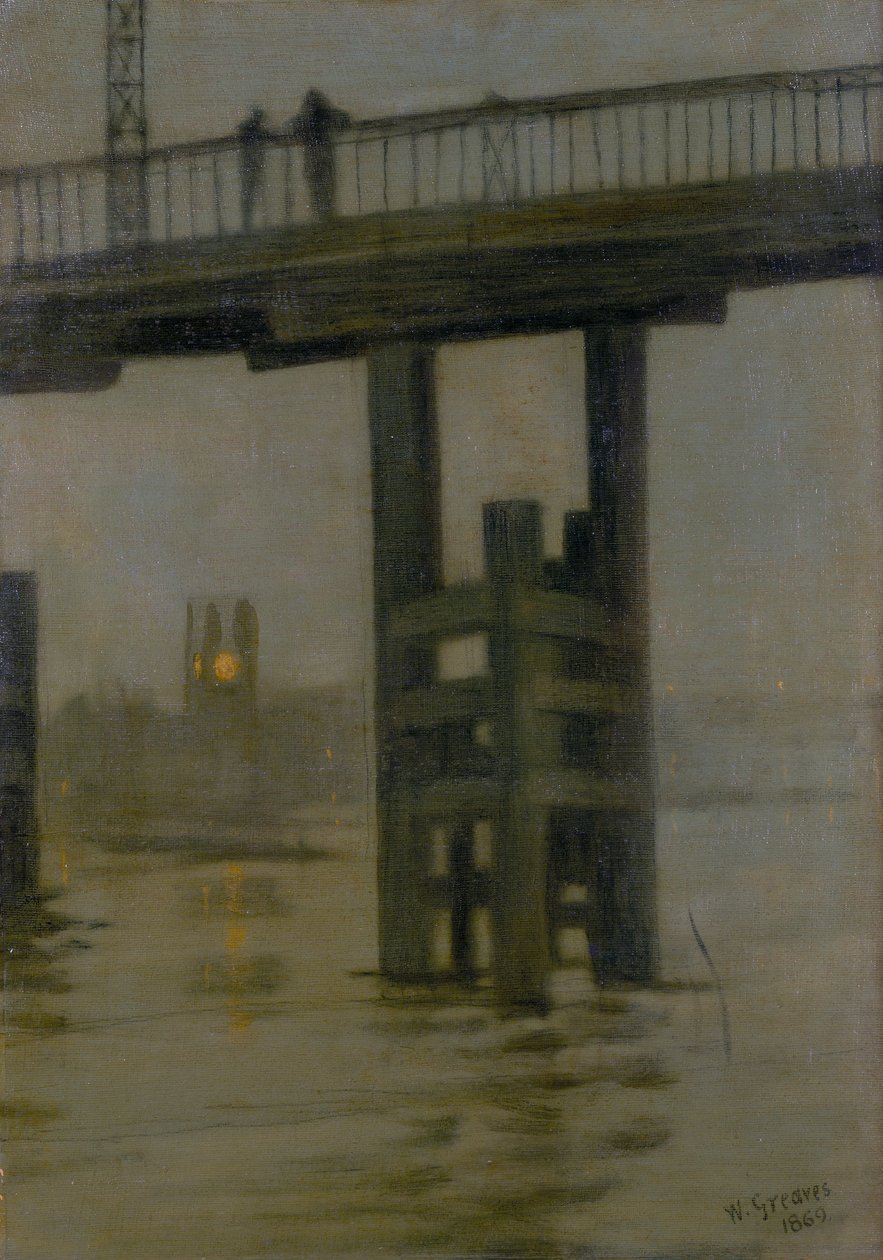 "Battersea Bridge - Misty Moonlight", sent 1870-tal. av Walter Greaves
