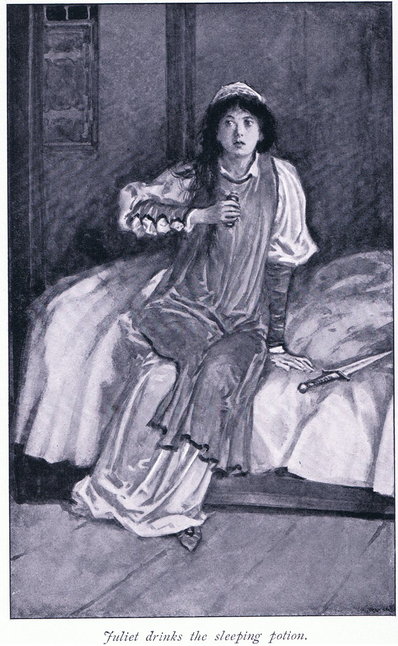 Juliet dricker sömndrycken, 1900-talet av Walter Paget