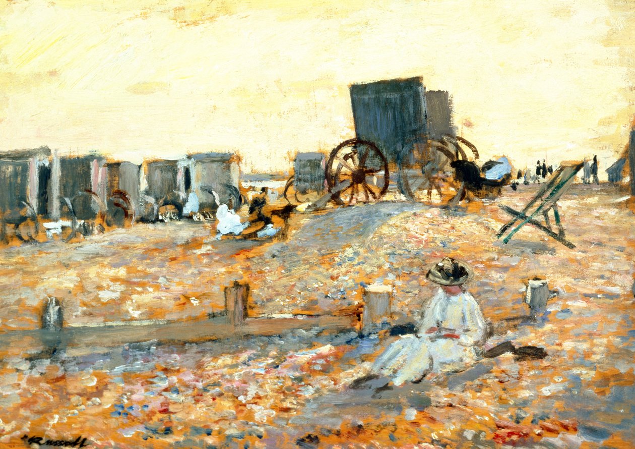 Strandscen (olja på panel) av Walter Westley Russell