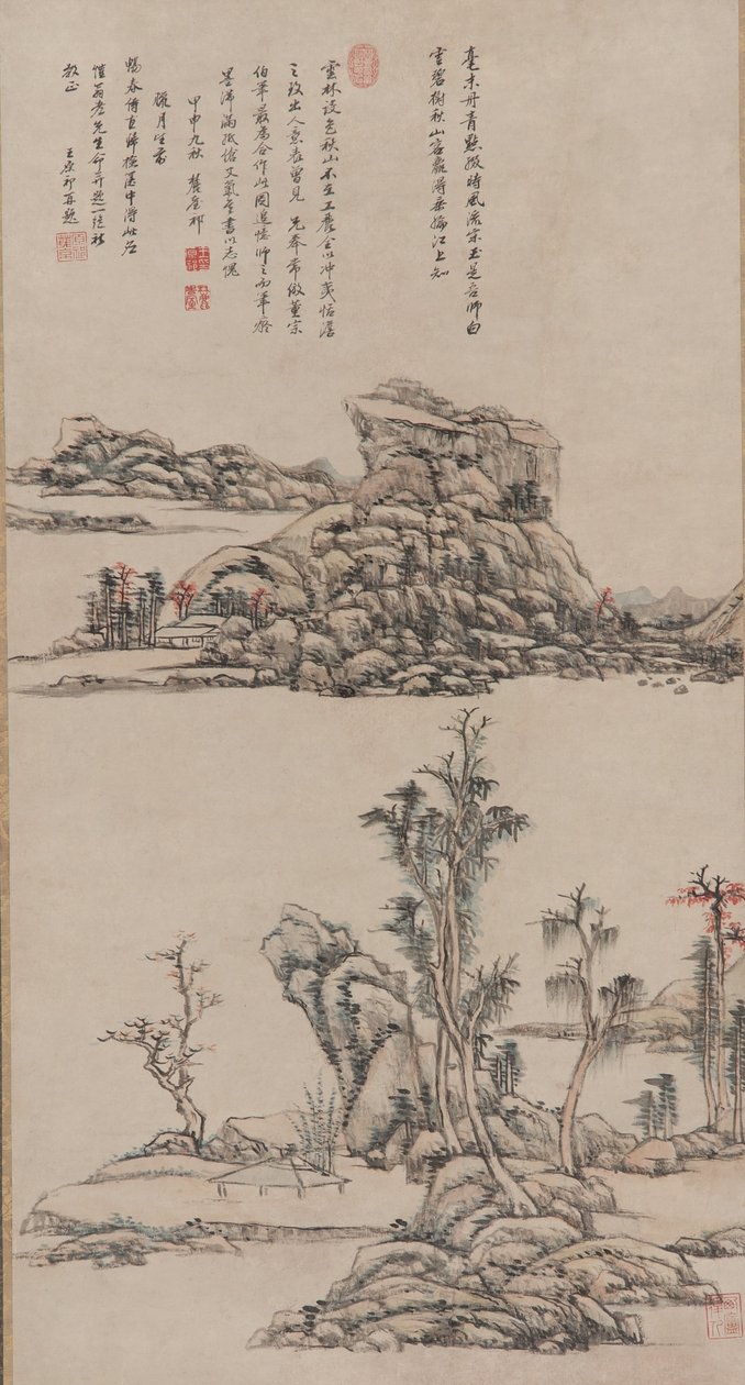 Höstbergen i Ni Zans stil, Qingdynastin, 1704 (bläck och färg på papper) av Wang Yuanqi