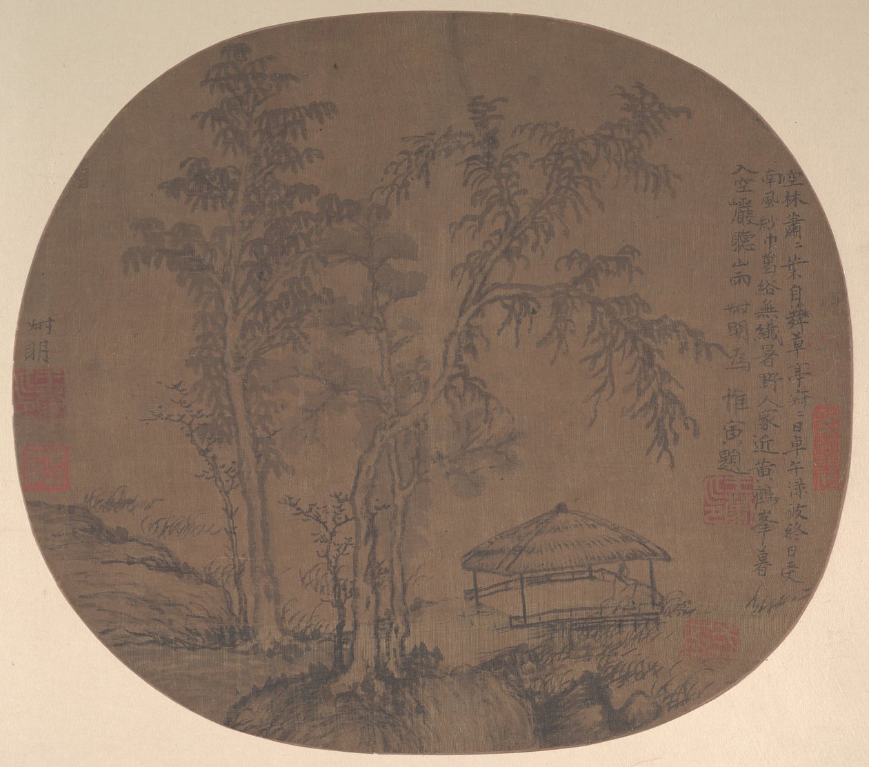 Glesa träd och paviljong, sent 1350-tal. av Wang Meng