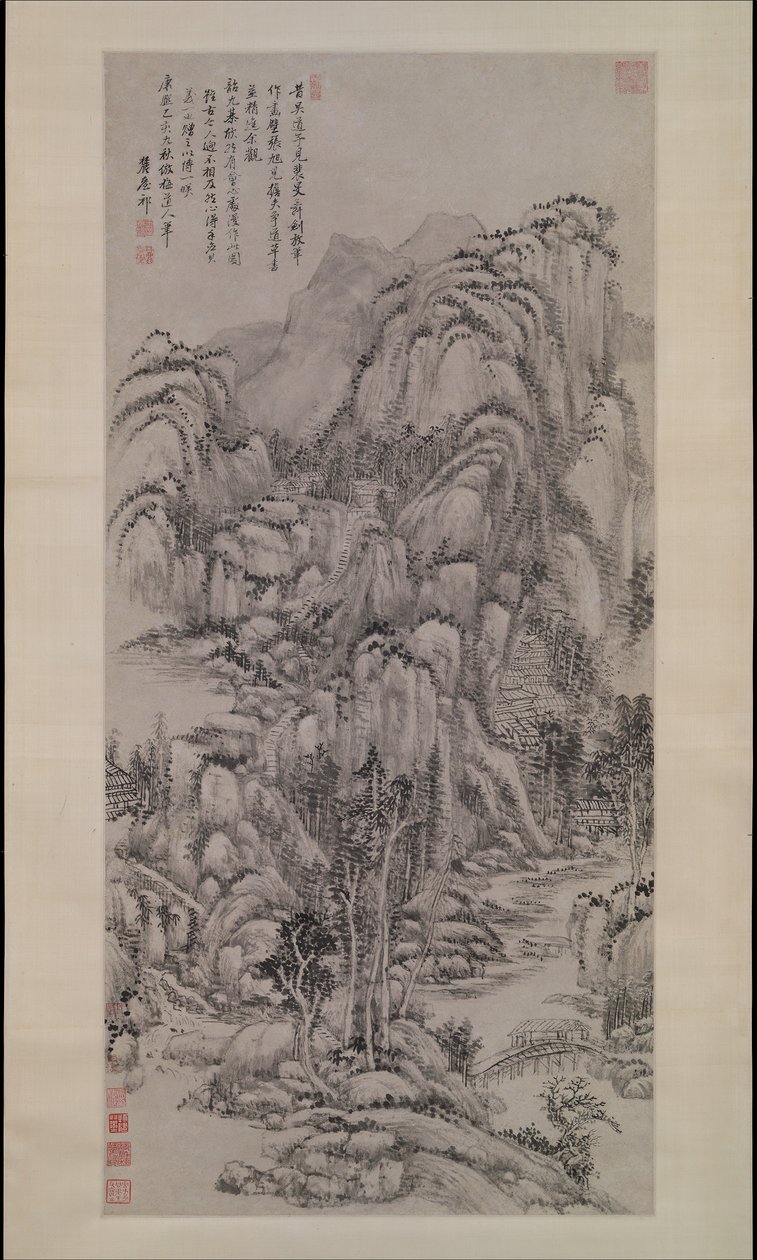 Landskap efter Wu Zhen, daterat 1695. av Wang Yuanqi