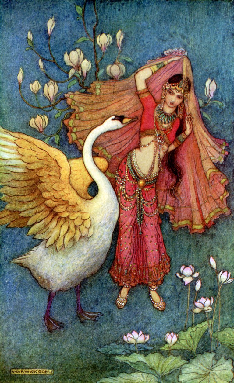 Prinsessan Dayamanti och svanbudbäraren av Warwick Goble