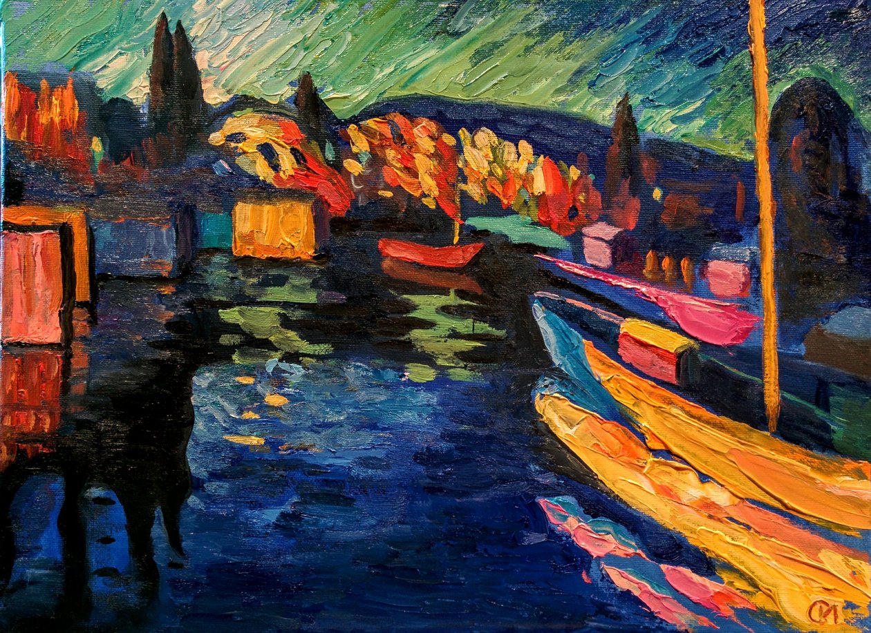 V. Kandinsky. Höstlandskap med båtar av Wassily Kandinsky